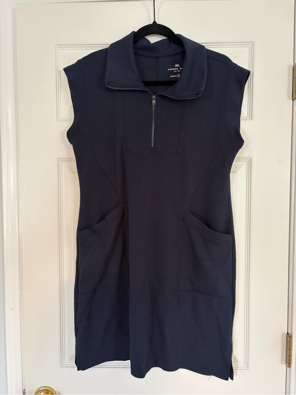Andrew Marc Navy Athlesiure Sleeveless Zip-Front Dress